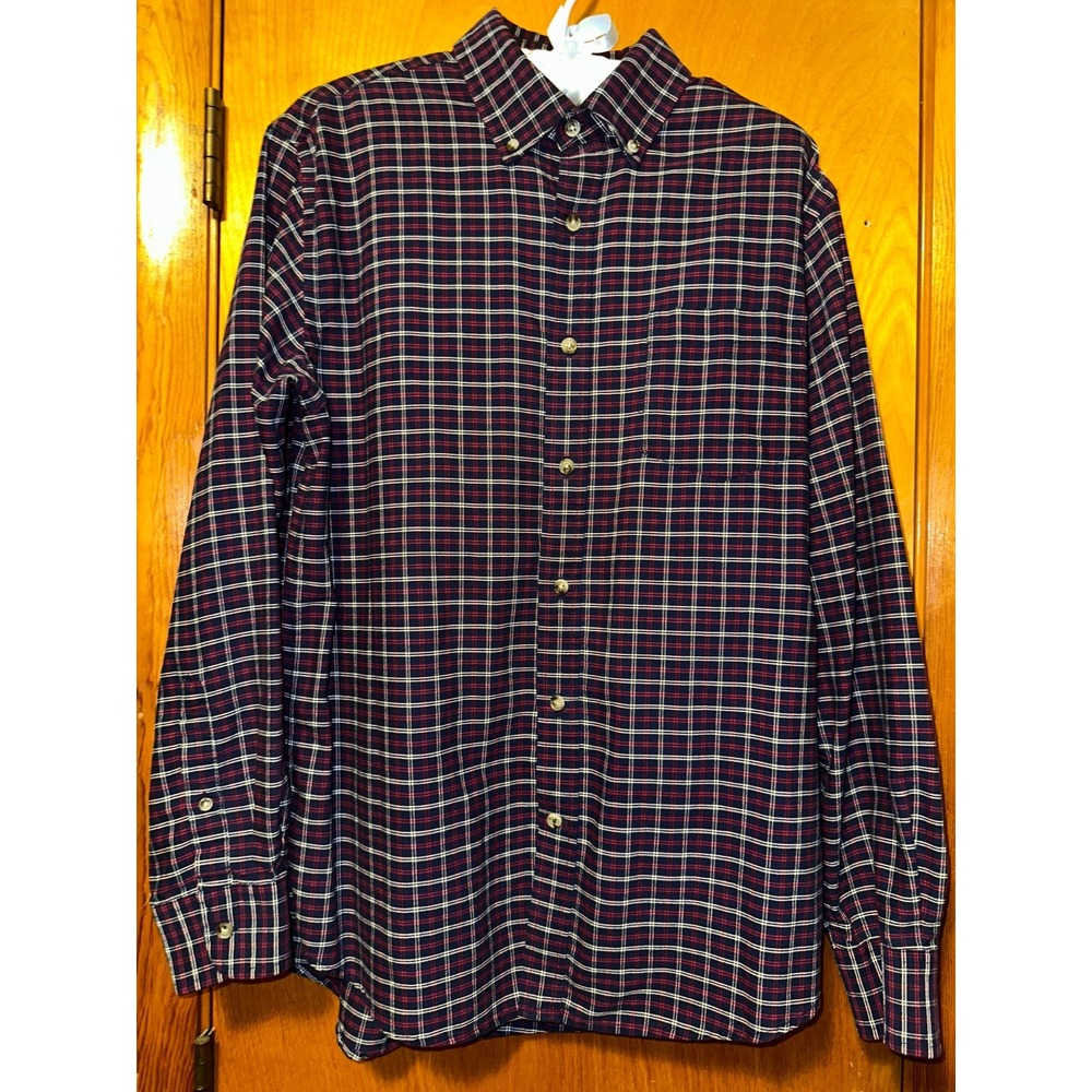 St‎ Johns Bay Plaid Button Down Navy and Red Casual Medium
